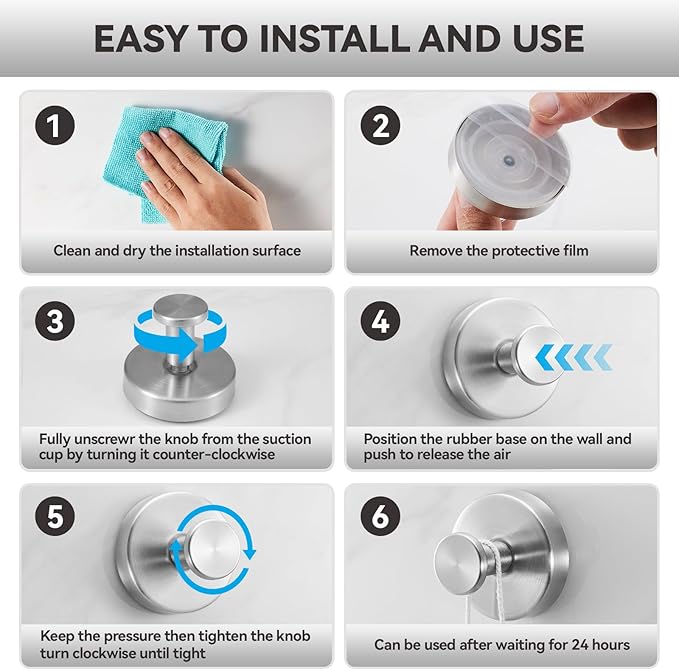 4 PCS Suction Cup Hooks for Shower, Stainless Steel No Drill Suction Towel Hooks - Image 5