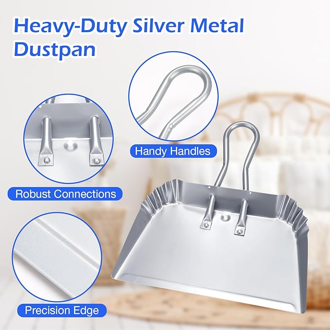 Mumufy 4 Pcs 16 Inch Heavy Duty Metal Dustpan Large Wide Dust Pans - Image 3