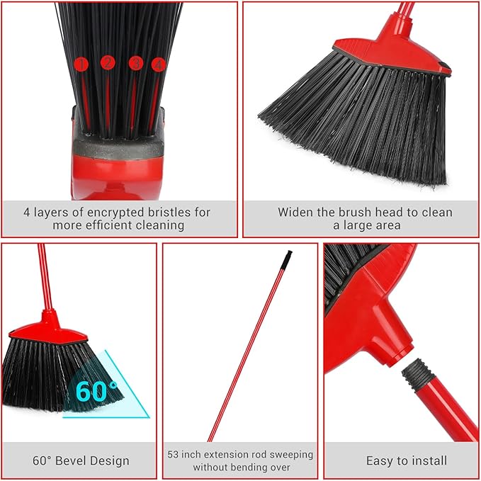 12 Pcs Heavy Duty Commercial Angle Broom 53 Inch Long Handle - Image 3