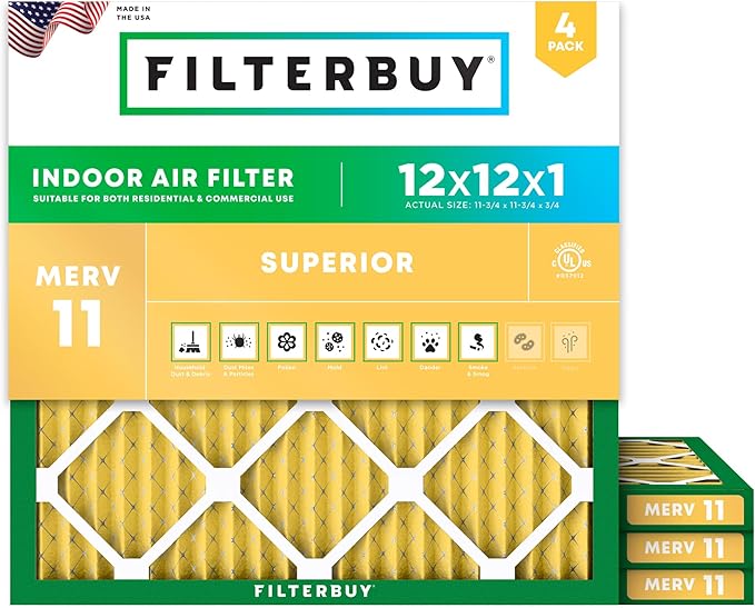 Filterbuy 12x12x1 Air Filter MERV 11 Allergen Defense Replacement, by Filterbuy