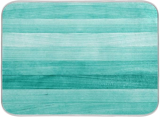 Teal Turquoise Green Wood Texture Dish Drying Mat 16x18 by Wamika