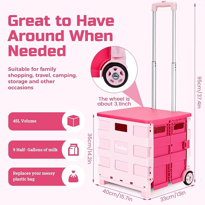 Foldable Rolling Cart on Noiseless Wheels: Portable Utility Cart - Image 3