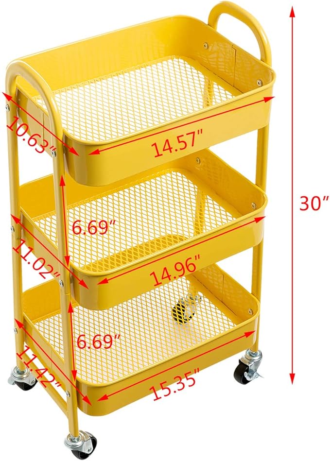 AGTEK Makeup Cart, Movable Rolling Organizer Cart, 3 Tier Metal Utility Cart - Image 3