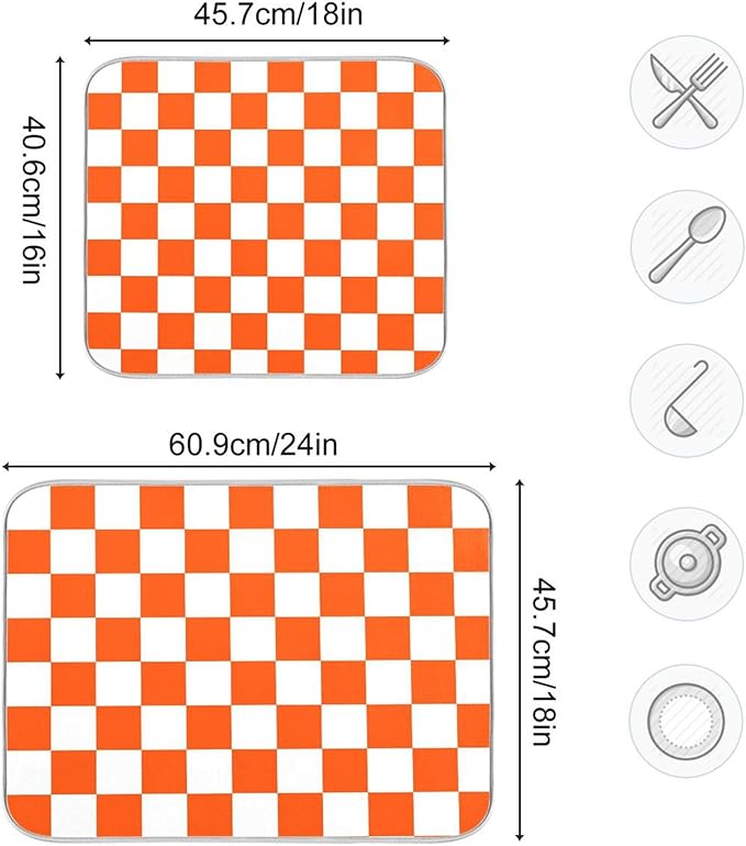 Burnt Orange Chessboard Dish Drying Mat - Image 3