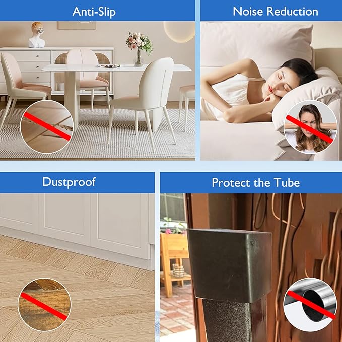 16 Pcs 1-1/4" x 1-1/4" Square Rubber Chair Leg Caps, PVC Table Leg Covers - Image 6