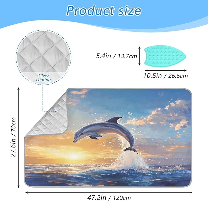 Dolphin Jumping Sunset Blue Ironing Mat Thickened Ironing Blanket Travel - Image 2