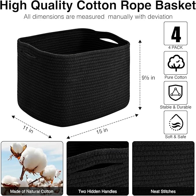 Storage Baskets for Organizing & Shelves, Woven Cotton Rope Organization Bins - Image 3