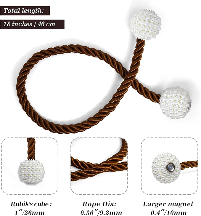 Hion Magnetic Curtain Tiebacks Dark Brown 6 Pack, Curtain Tiebacks Buckles - Image 2