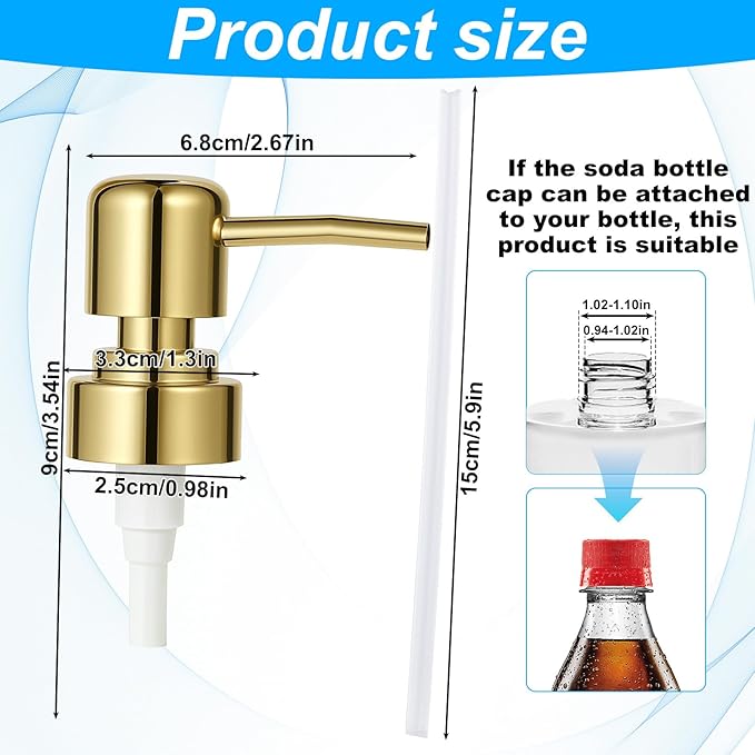 2 Pack Gold Soap Dispenser Pump Replacement Top Dispenser Pumps Refill - Image 2