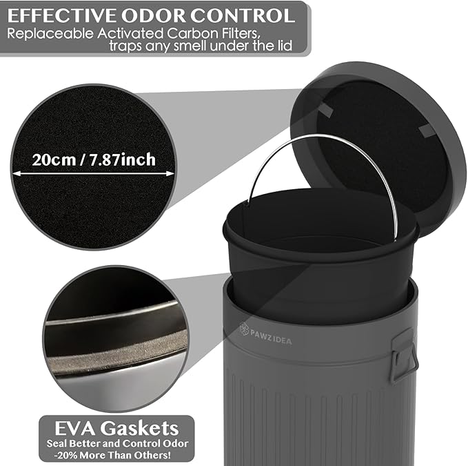 PAWZIDEA Dog Poop Trash Can Outside Odor Control, 3.1Gallon Large Pet Poop Can - Image 2
