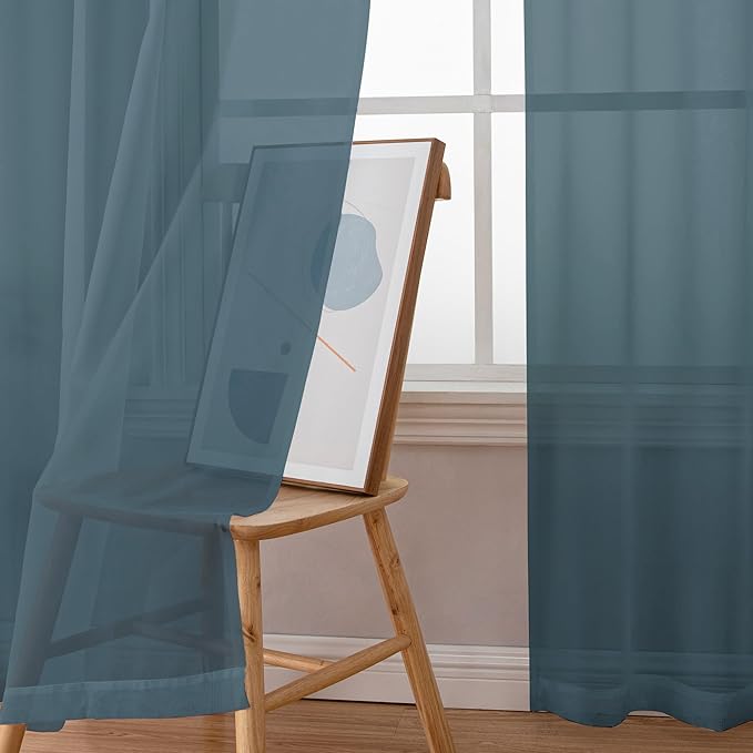 Chyhomenyc Dusty Blue Sheer Curtains 36 inch Length 2 Panels, Light Filtering - Image 6
