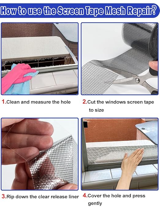 Wohohoho Window Screen Repair Tape, 2 in X 20 FT Black Screen Patch Repair Kit - Image 7