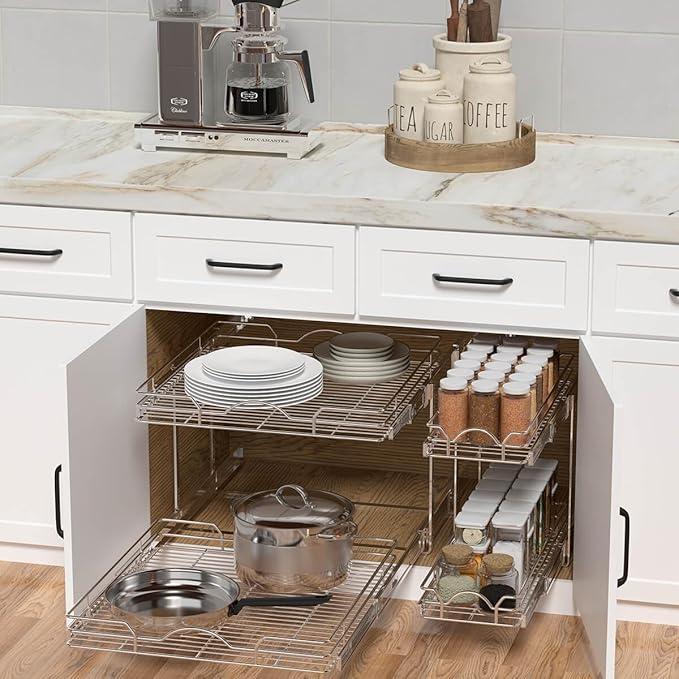 OCG 2 Tier Pull Out Cabinet Organizer, Pull Out Drawers - Image 5