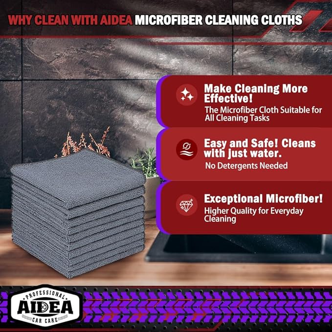AIDEA Microfiber Cleaning Cloth Grey 50PK, Microfiber Towels - Image 2