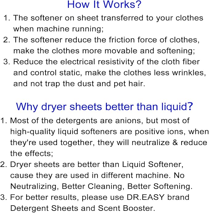 DR.EASY Dryer Sheets Plant Based Formula 252 Ct BLUE OCEAN, Softener sheets - Image 8