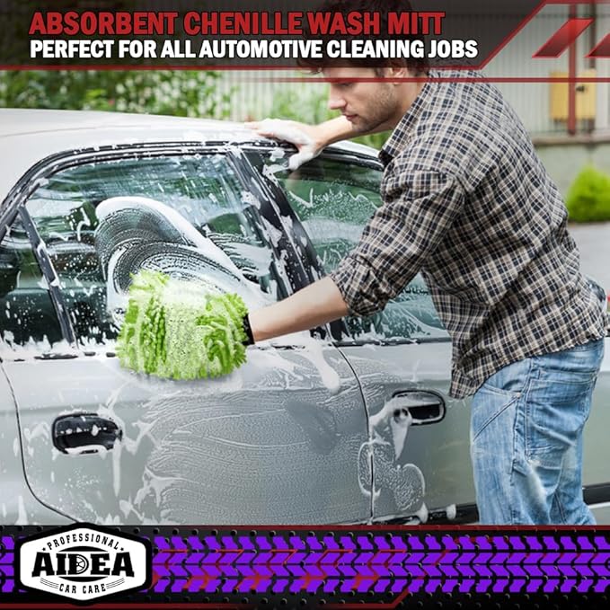 AIDEA Car Wash Mitt Microfiber, 2PK Scratch Free Lint-Free, Premium Chenille - Image 6