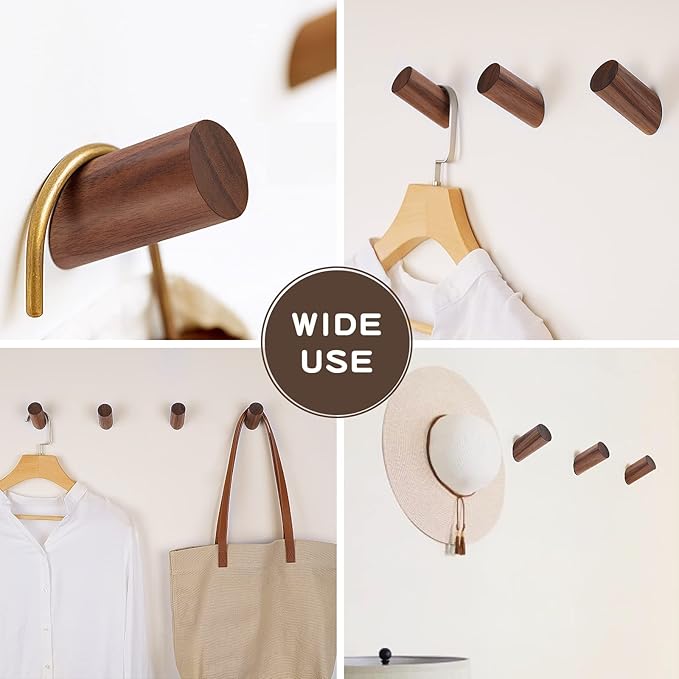 6 Pack Wood Hooks, Natural Coat Hooks Wall Mounted - Image 4