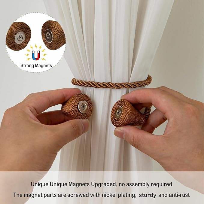 Magnetic Curtain Tiebacks 8 Pack Outdoor Rope Curtain Tie Backs Decorative - Image 3