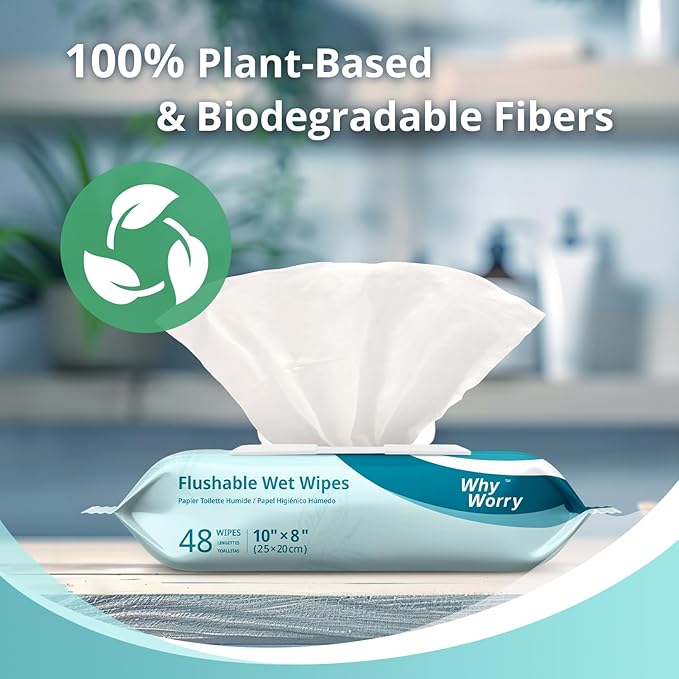 WhyWorry Flushable Wipes for Adults, Extra Large 8"x10" Butt Wipes for Toilet & - Image 5