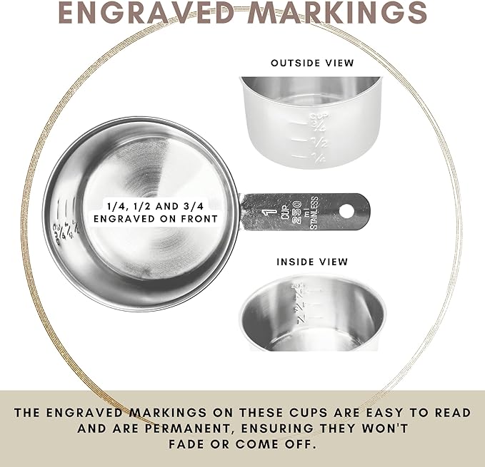 1 Cup Stainless Steel Measuring Cup | Sturdy Metal 250 ml | 240 cc | 8 oz | - Image 5