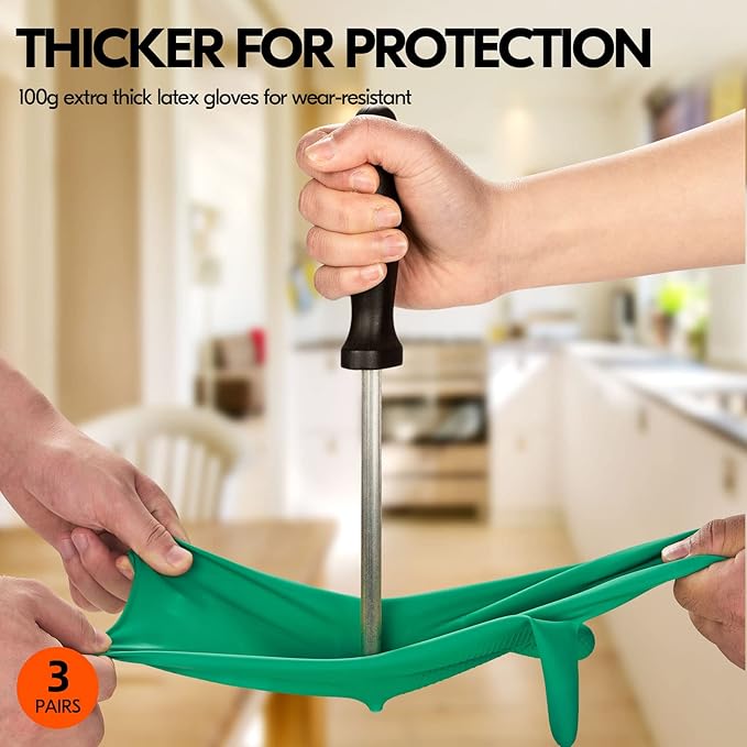 Vgo... 3-Pairs Reusable Household Gloves, Rubber Dishwashing gloves, Extra - Image 3