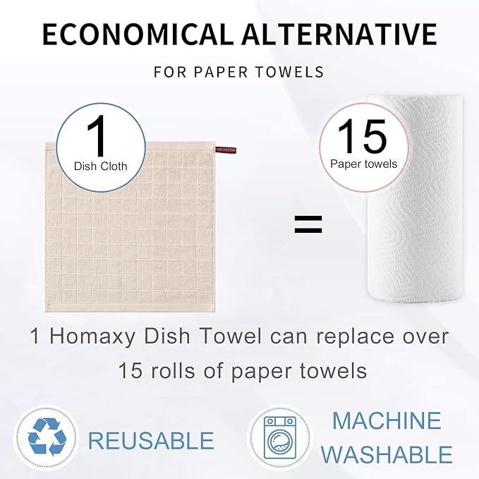 Homaxy 100% Cotton Terry Kitchen Dish Cloths, Ultra Soft and Absorbent Dish - Image 6