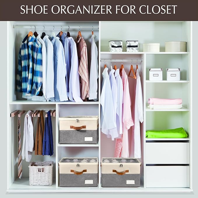 2 Pack Shoe Organizer for Closet, Adjustable Shoe Box Storage Containers - Image 5