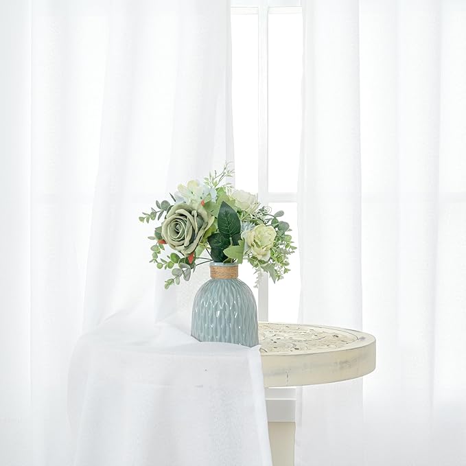 YoungsTex White Linen Cafe Curtains 36 Inch Length 2 Panels - Image 3