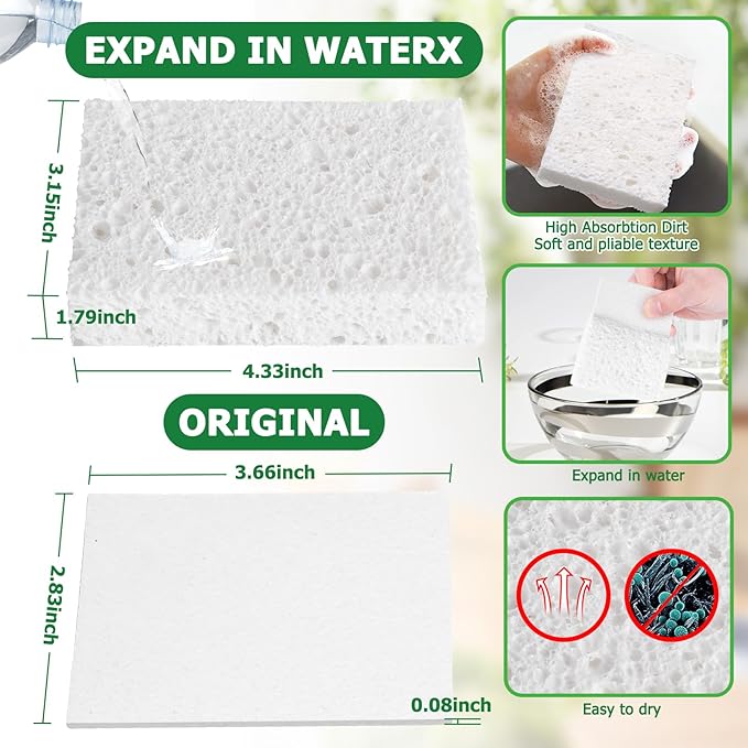 12 Pack Dishwashing Sponges Natural Cellulose Sponges Plant Based Resilient and - Image 3