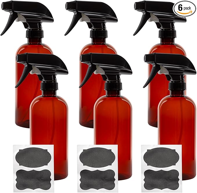 Cornucopia Brands 16oz Amber PLASTIC Spray Bottles w/Heavy Duty Mist & Stream by CornucopiaBrands