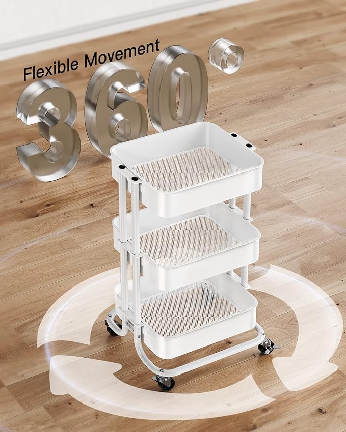 Pipishell 3 Tier Metal Rolling Utility Cart, Heavy-Duty Storage Rolling Cart - Image 6
