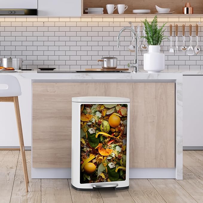 8 Gal Kitchen Trash Can, 30L Recycling or Garbage Bin, Brushed Stainless Steel - Image 3