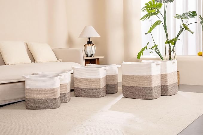 Tall Storage Bins for Clothes Fabric Cotton Rope Storage Baskets - Image 6