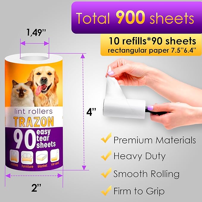 Lint Roller Refills 10 Pack of 900 Sheets / 10 Refills Rollers Only, Extra - Image 4
