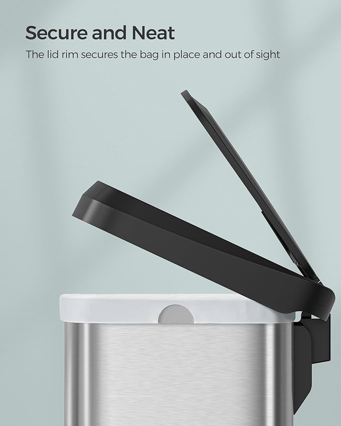 SONGMICS Kitchen Trash Can, 13 Gallon Stainless Steel Garbage Can, - Image 9