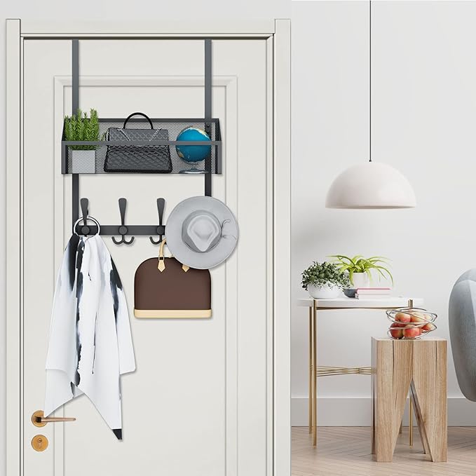 Over The Door Hooks Organizer, Coat Rack Over The Door Storage Hanger Towel Rack - Image 3