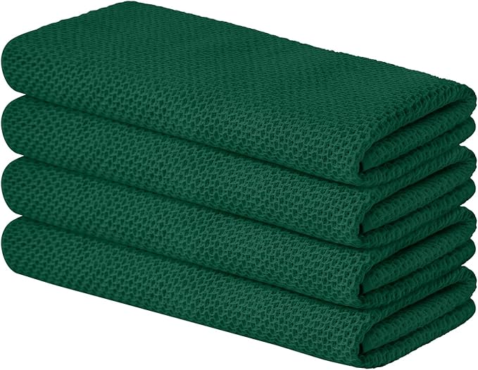 Artoid Mode 100% Cotton Dark Green Waffle Weave Kitchen Dish Cloths, 13x28 Inch by ArtoidMode