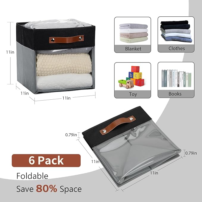 HNZIGE Cube Storage Bins 11 x 11, Fabric Cubes Storage Bins 11x11 Clear Storage - Image 2