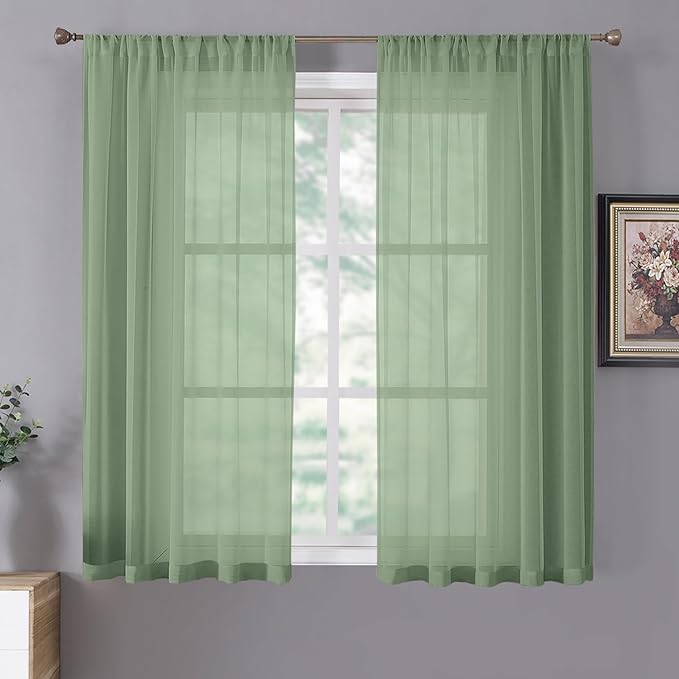 Tollpiz Short Sheer Curtains Linen Textured Living Room Curtain Sheers Light by Tollpiz