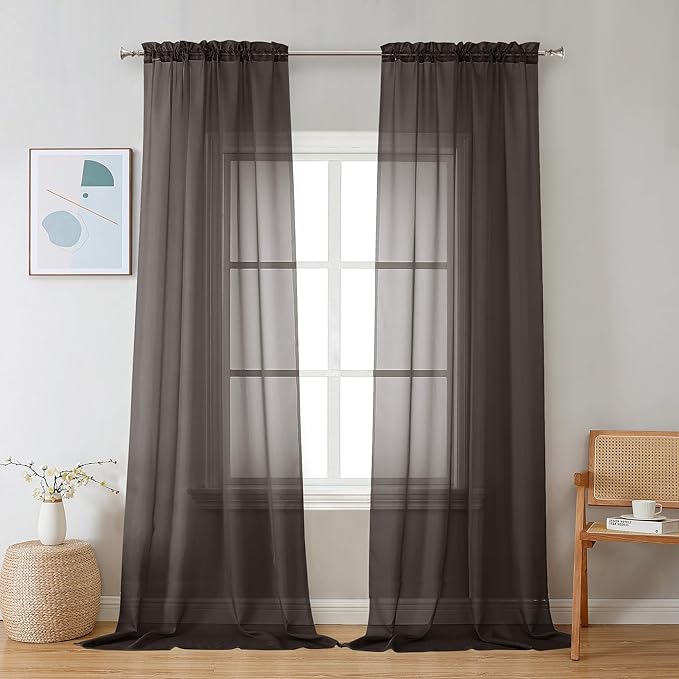 Chyhomenyc Sheer Chocolate Brown Curtains 90 inches Long 2 Panels, Light by Chyhomenyc