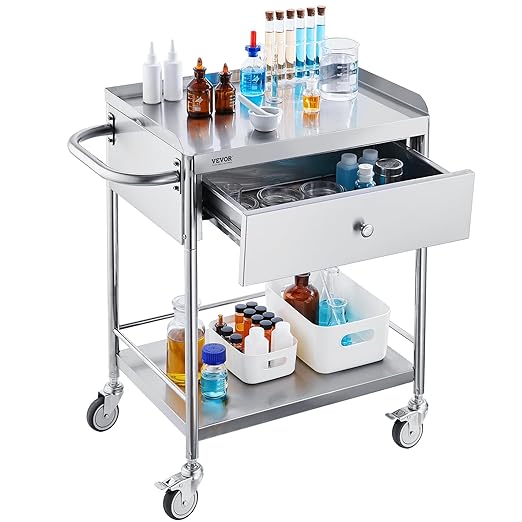 VEVOR Medical Cart, 2-Layer Stainless Steel Cart 220 lbs Weight Capacity - Image 10