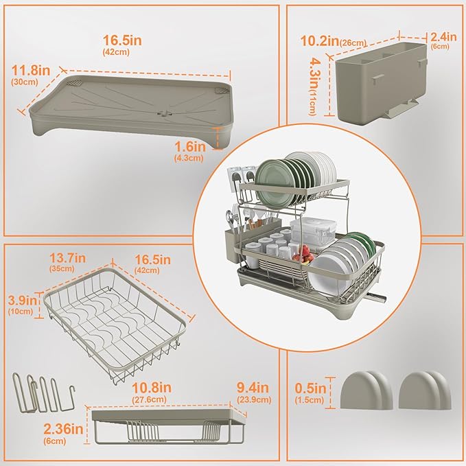 Dish Drying Rack for Kitchen Counter, Two-Tier Dish Rack - Image 8