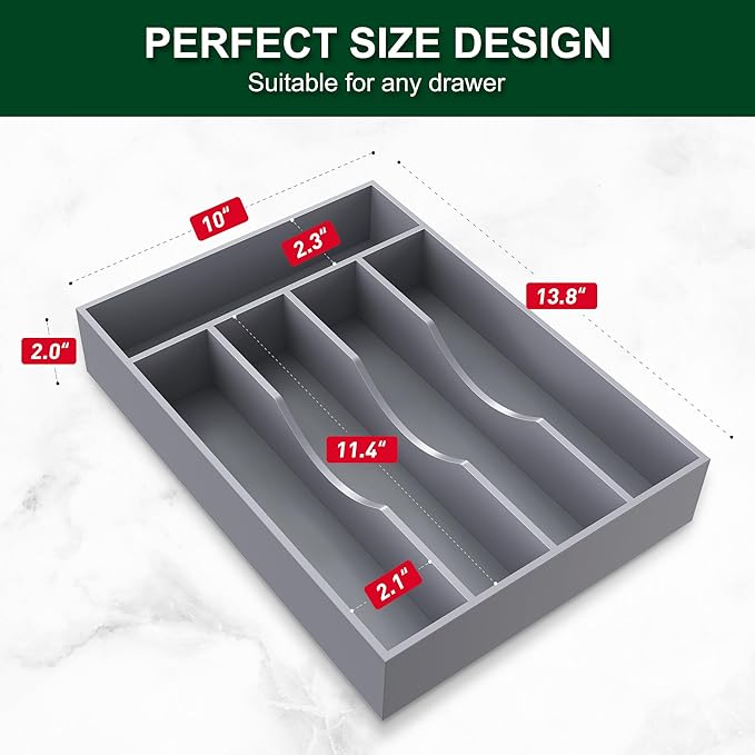 Bellsal Grey Utensil Organizer 10 Inch Silverware Tray - Image 3