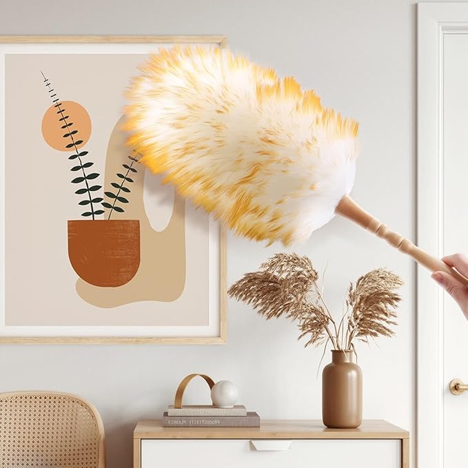 Lambswool Duster with Solid Wooden Handle, Leather Hang Strap, Comfortable - Image 7