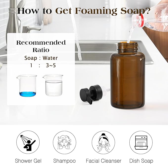 Luxspire Foaming Soap Dispenser, Glass Foam Pump Soap Dispenser, Non-Slip - Image 6