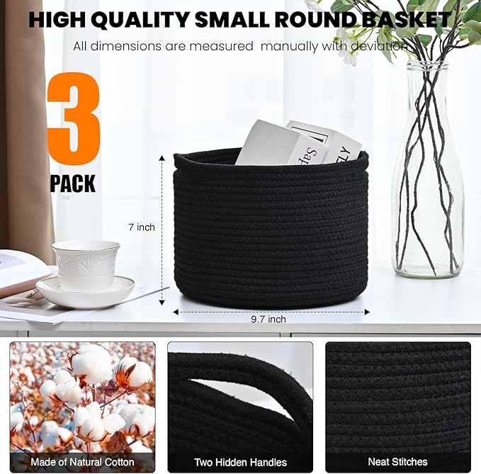 Small Black Baskets for Organizing, Storage Baskets for Shelves, Small Woven - Image 3