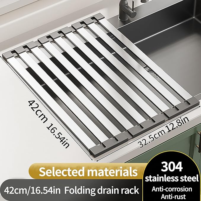 Foldable Dish Drying Rack, Over The Sink Dish Drying Rack ，Dish Drying mat，Dish - Image 2