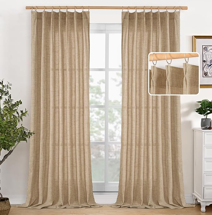 YoungsTex Toffee Linen Semi Sheer Curtains 95 Inch Length 2 Panels by YoungsTex