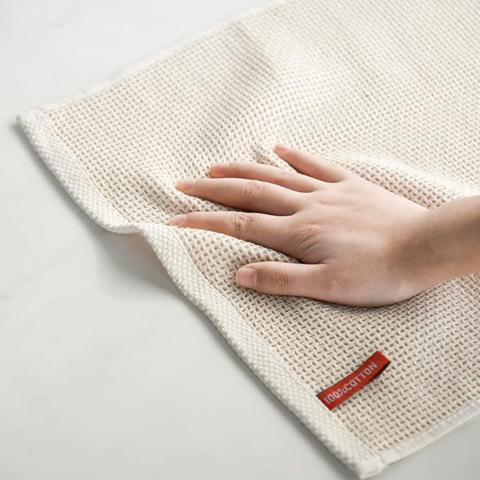 Artoid Mode 100% Cotton Beige Waffle Weave Kitchen Dish Cloths, 13x28 Inch - Image 5