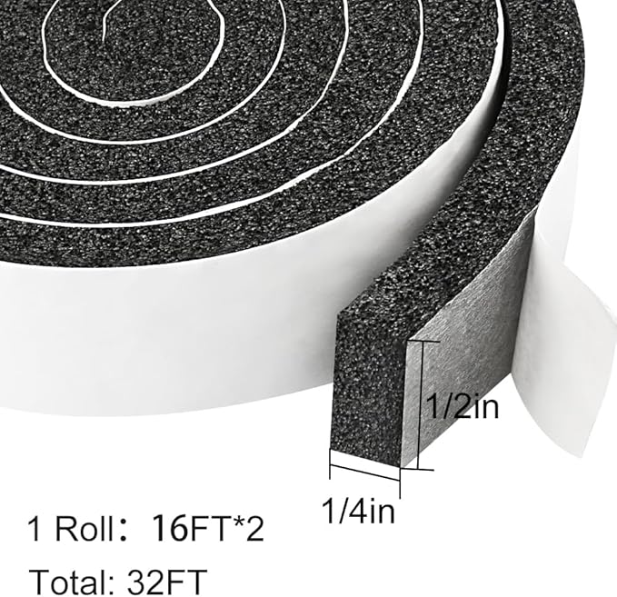 2 Rolls 1/2 Inch W 1/4 T Weather Stripping Air Conditioner Open Cell Foam Seal - Image 4